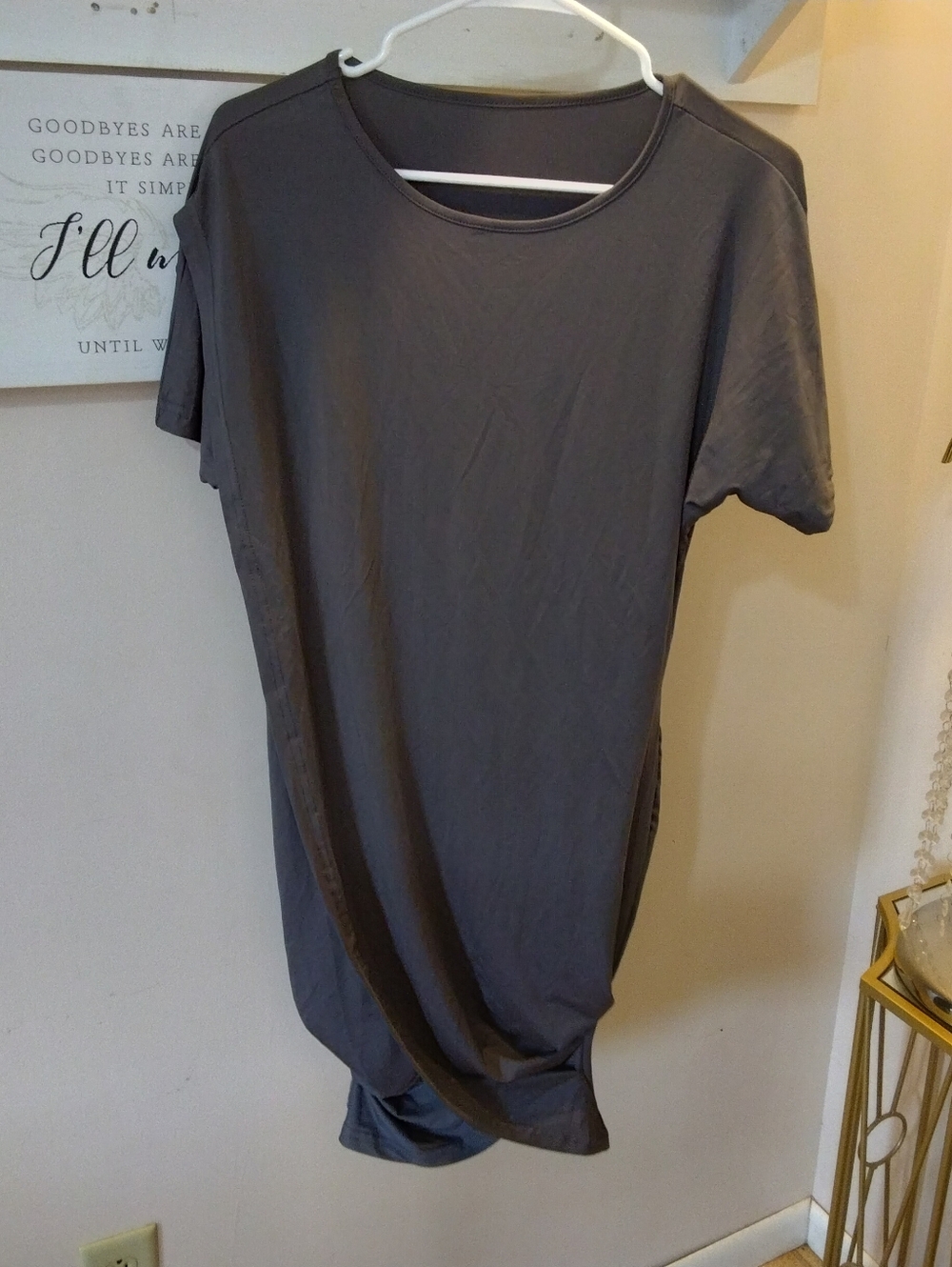 🐆Simple Short-Sleeve Crewneck Tunic Dress - Charcoal Gray